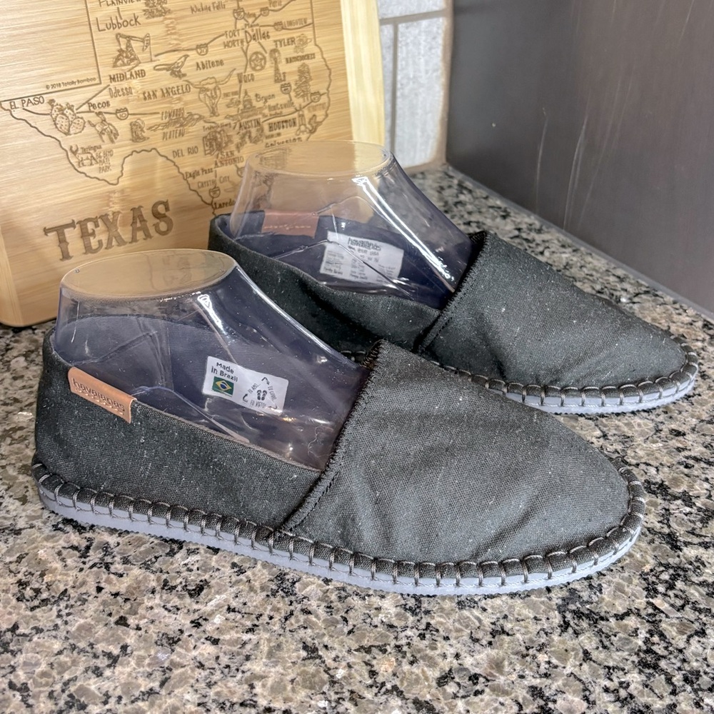 Havaianas Preto IV Black Speckled Canvas Espadrille Flats Size 8 New